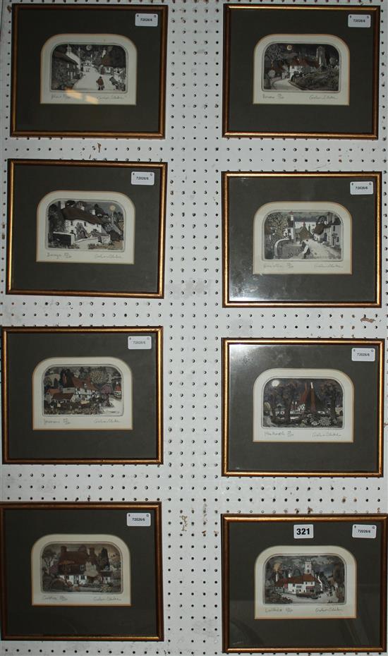 Graham Clarke (b. 1941), a set of eight small coloured etchings, limited edition, framed